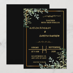 Elegant Black and gold Muslim Wedding Invitation