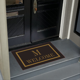  Elegant black and Gold name monogram door mat
