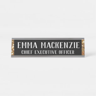 Elegant Black and Gold Name Plate - Desk