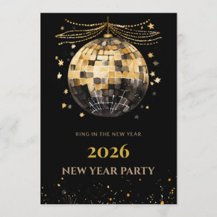 Elegant Black and Gold New Year Invitation Card