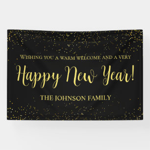 Elegant Black and Gold New Year’s Greeting Banner