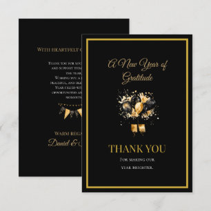 Elegant Black And Gold New Year Thank You Card