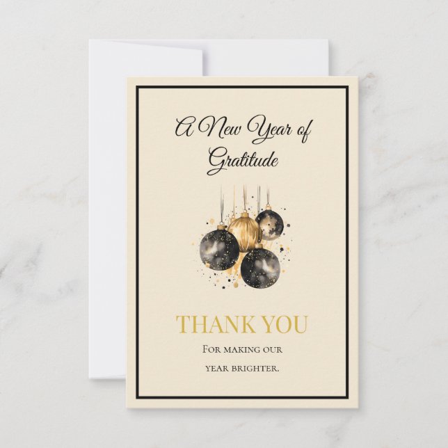 Elegant Black And Gold New Year Thank You Card (Front)