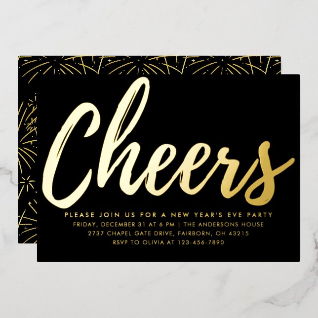 Elegant Black and Gold New Year's Eve Party  (Front/Back)