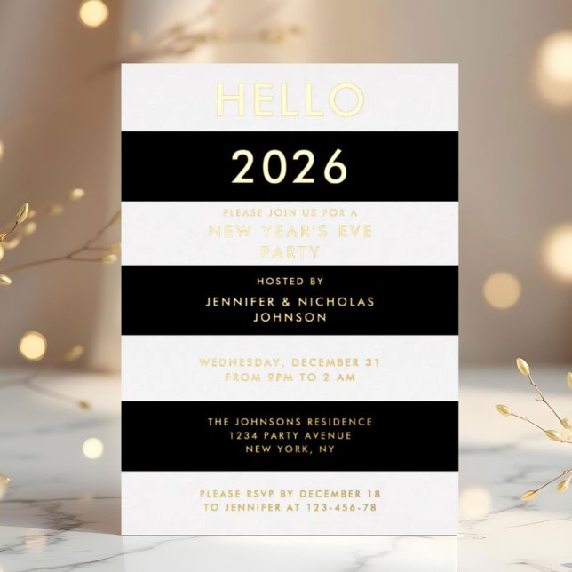 Elegant Black And Gold New Year's Party (Elegant Black And Gold New Year's Party Foil Invitation)