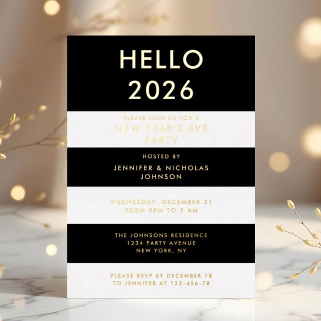 Elegant Black And Gold New Year's Party (Elegant Black And Gold New Year's Party Foil Invitation)