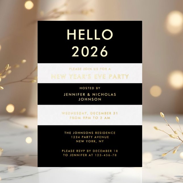 Elegant Black And Gold New Year's Party (Elegant Black And Gold New Year's Party Foil Invitation)