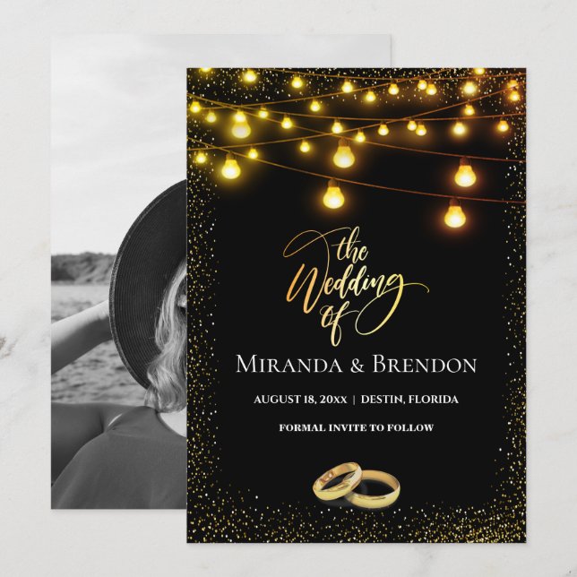 Elegant black and gold ochre, confetti invitation (Front/Back)