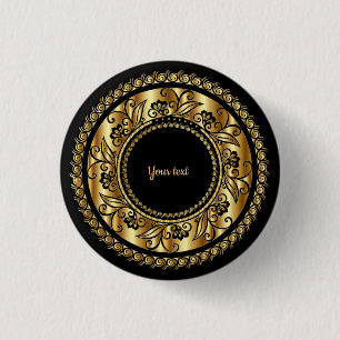 Elegant Black and Gold Ornate Template 1 Inch Round Button