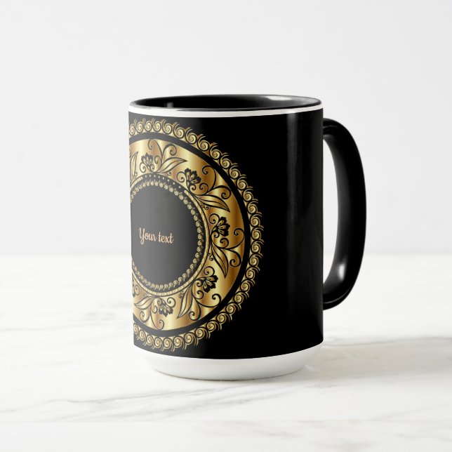 Elegant Black and Gold Ornate Template Mug (Front Right)