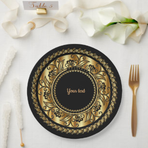 Elegant Black and Gold Ornate Template Paper Plate