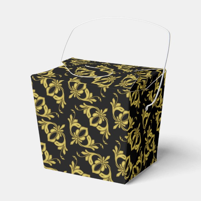 Elegant Black and Gold Pattern Favor Box (Front Side)