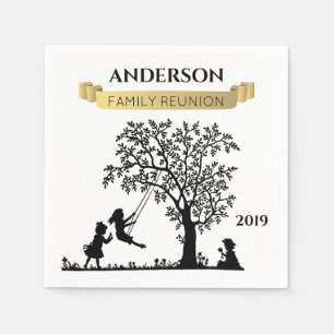 Elegant Black and Gold Personalized Family Reunion Napkin