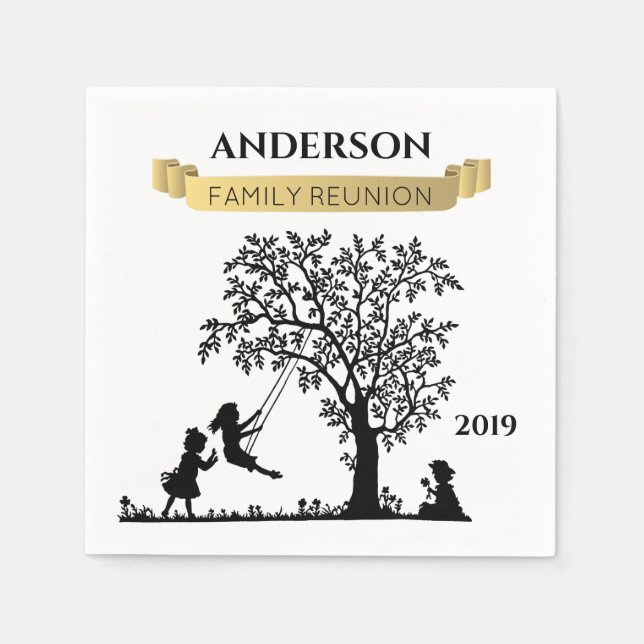 Elegant Black and Gold Personalized Family Reunion Napkin (Front)