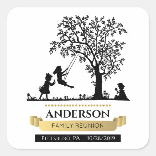 Elegant Black and Gold Personalized Family Reunion Square Sticker