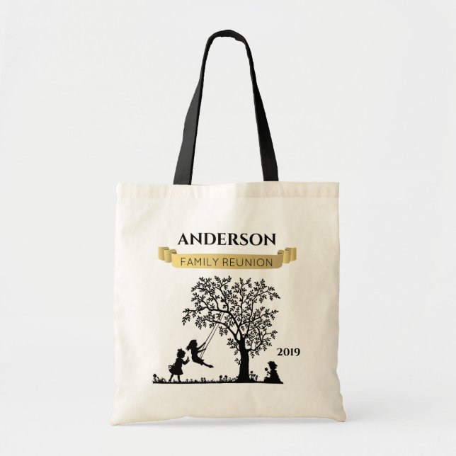 Elegant Black and Gold Personalized Family Reunion Tote Bag (Front)