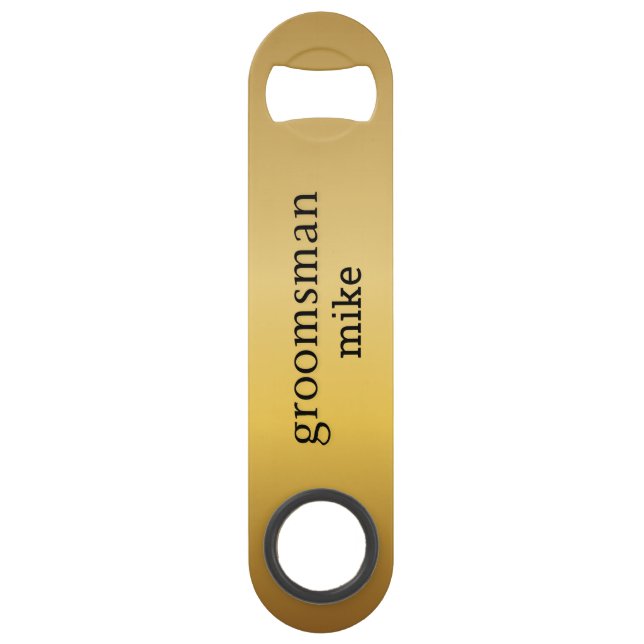 Elegant Black and Gold Personalized Groomsmen Bar Key (Front)