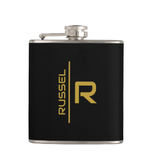 Elegant Black and Gold Personalized Groomsmen Hip Flask