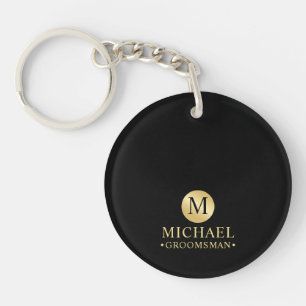 Elegant Black and Gold Personalized Groomsmen Keychain