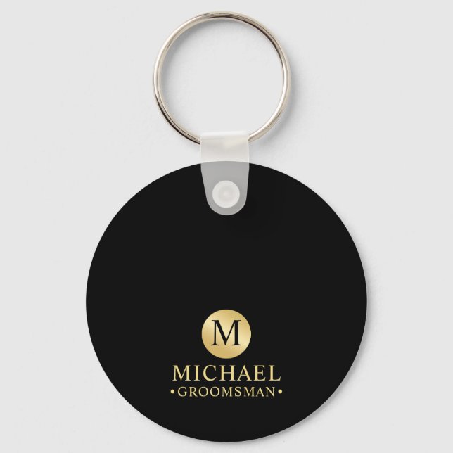 Elegant Black and Gold Personalized Groomsmen Keychain (Front)