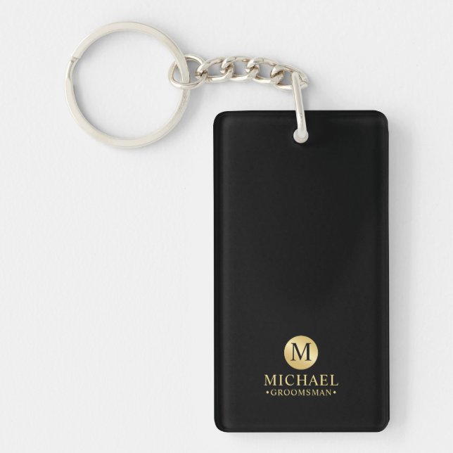 Elegant Black and Gold Personalized Groomsmen Keychain (Front)