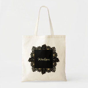 Elegant Black and Gold Personalized Name Tote Bag