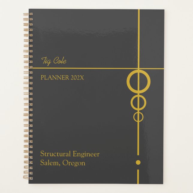 Elegant Black and Gold Personalized  Planner (Front)