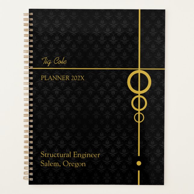 Elegant Black and Gold Personalized  Planner (Front)