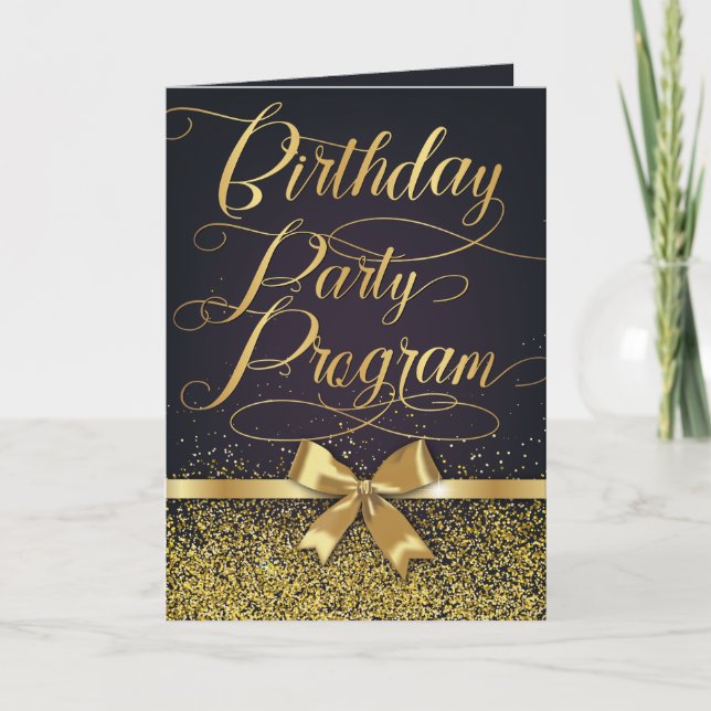 Elegant Black And Gold Photo Birthday Party Program (Front)