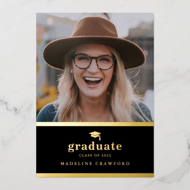 Elegant Black and Gold Photo Graduation (Front)