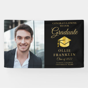 Elegant Black And Gold Photo Graduation Banner