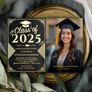 Elegant Black and Gold Photo Graduation Party