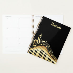 Elegant Black and Gold Piano Keyboard Planner