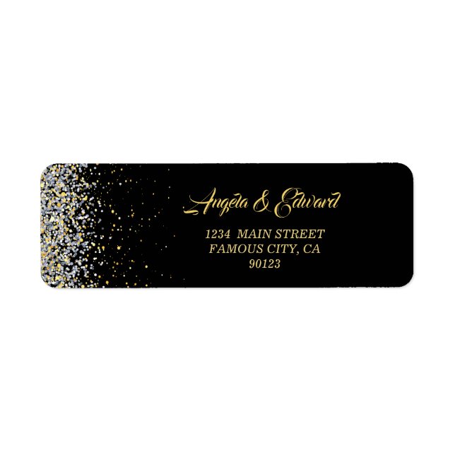 Elegant Black And Gold Return Address Label (Front)