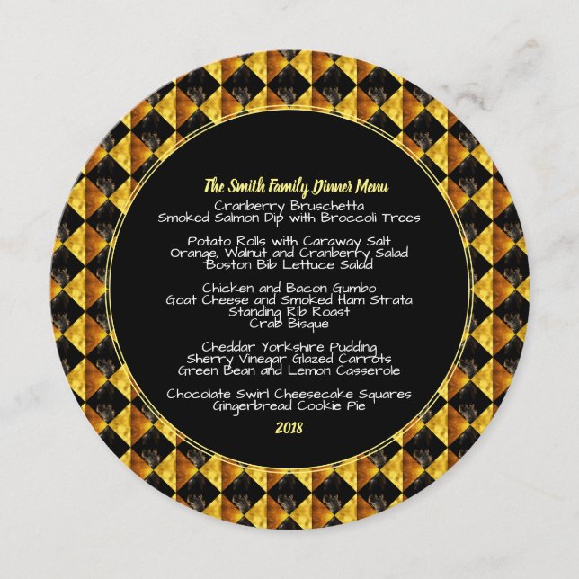 Elegant Black And Gold  Rhombus Menu (Front)