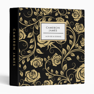 Elegant Black and Gold Rose Pattern in Retro Style Binder