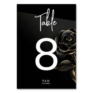 Elegant Black and Gold Rose Table Number