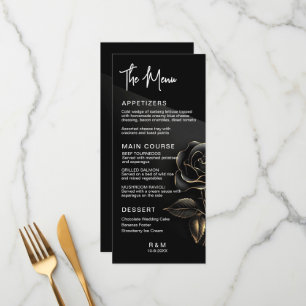 Elegant Black and Gold Rose Wedding Menu