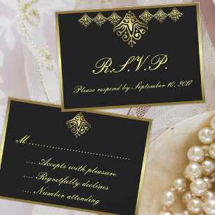 Elegant Black and Gold RSVP Card
