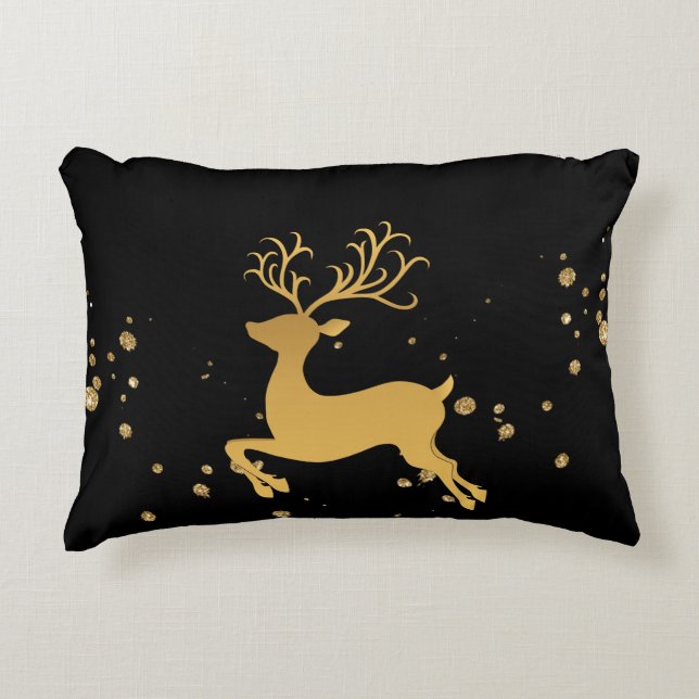 Elegant Black and Gold Rudolph Accent Pillow (Front)