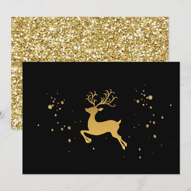 Elegant Black and Gold Rudolph Christmas  Invitation (Front/Back)