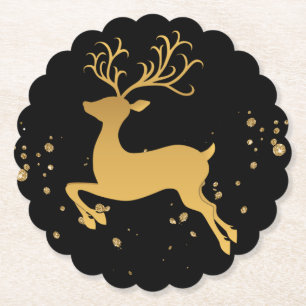 Elegant Black and Gold Rudolph   Paper Coaster