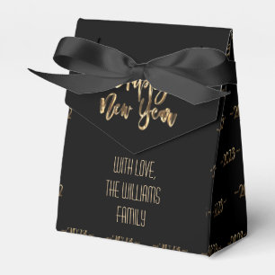 Elegant Black and Gold Script Happy New Year 2023 Favor Box