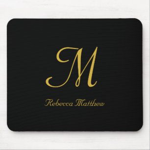 Elegant Black and Gold Script Monogram  Mouse Pad