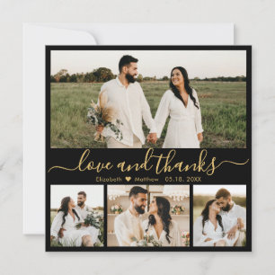 Elegant Black and Gold Script Photo Wedding Thank You Card