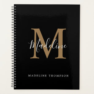 Elegant Black and Gold Script Simple Monogram Planner