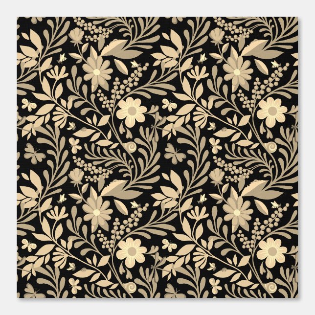     Elegant Black and Gold Seamless Floral Pattern Wallpaper (Front)