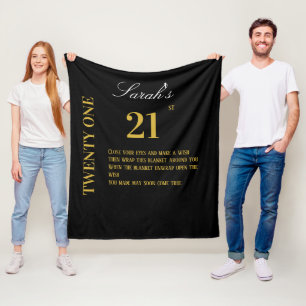 Elegant Black and Gold Sixty 21st Birthday Wishes  Fleece Blanket