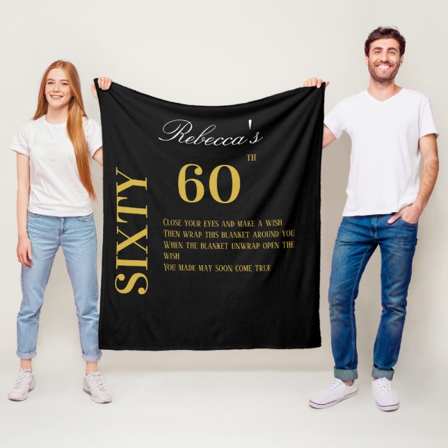 Elegant Black and Gold Sixty 60th Birthday Wishes  Fleece Blanket (In Situ)