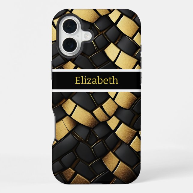 Elegant black and gold snakeskin pattern texture iPhone case (Back)